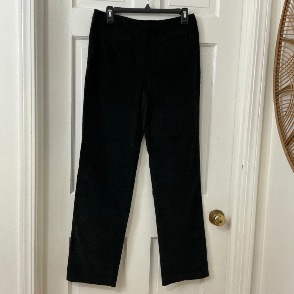 Talbots Straight Leg Velvet Pants 6 Black Cotton Classic Career Holiday Preppy